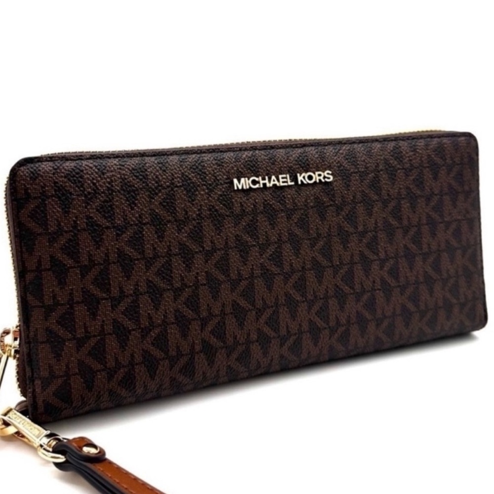 Michael Kors Large Continental Wallet Wristlet Leather Brown